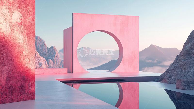 高清大图下载【趣麦麦图】超现实泳池平台风景拱门
