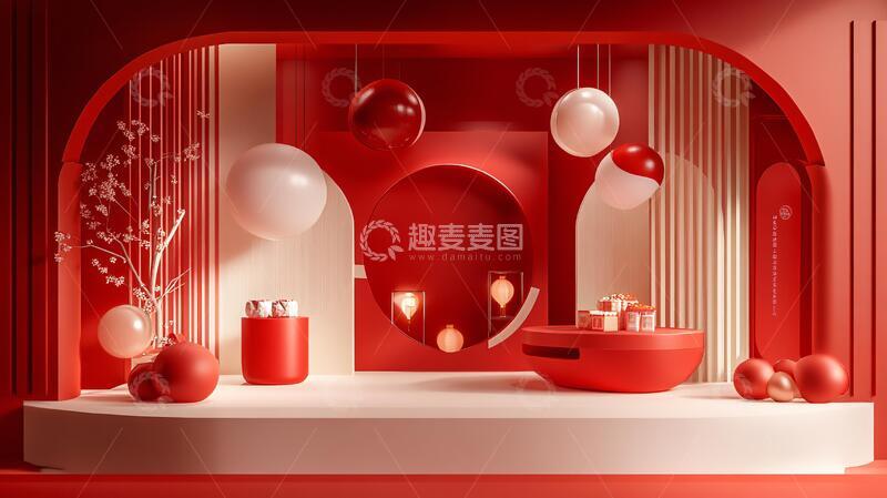 高清大图下载【趣麦麦图】红色立体场景22