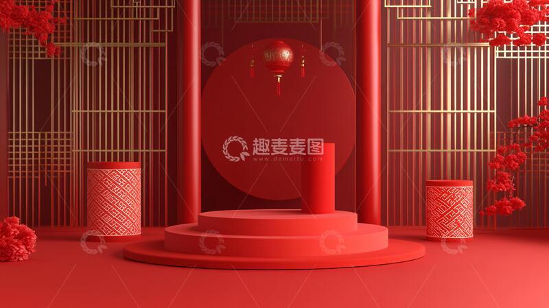 高清大图下载【趣麦麦图】红色立体场景舞台展台13