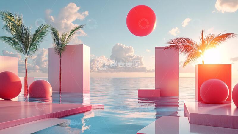 高清大图下载【趣麦麦图】超现实泳池场景平台立体