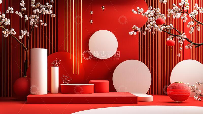 高清大图下载【趣麦麦图】红色立体场景23