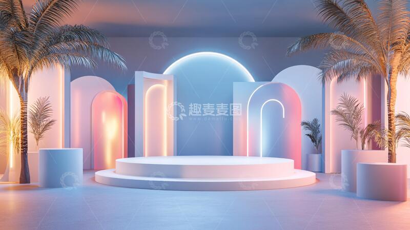 高清大图下载【趣麦麦图】简约秀场平台粉色场景1