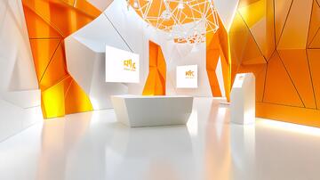 橙色迎宾区橙色前台合影