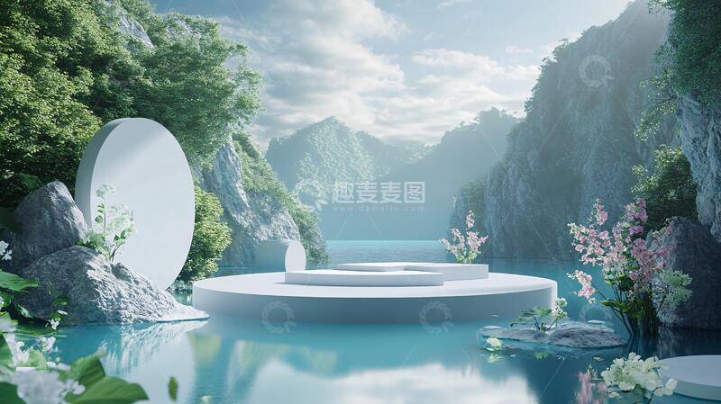 高清大图下载【趣麦麦图】超现实泳池圆形舞台小景