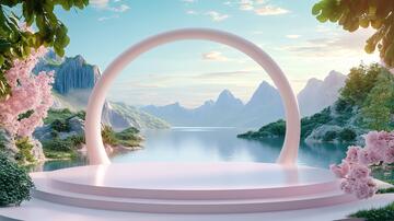 唯美拱门拱门粉色光影