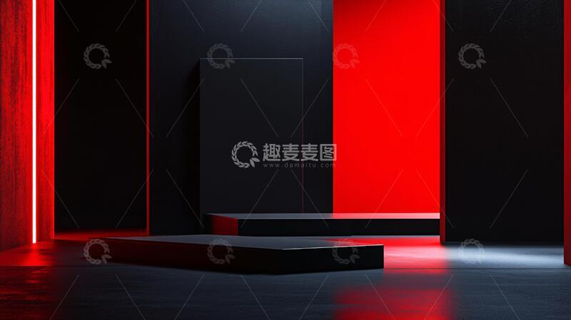 高清大图下载【趣麦麦图】黑红展厅黑色红色场景
