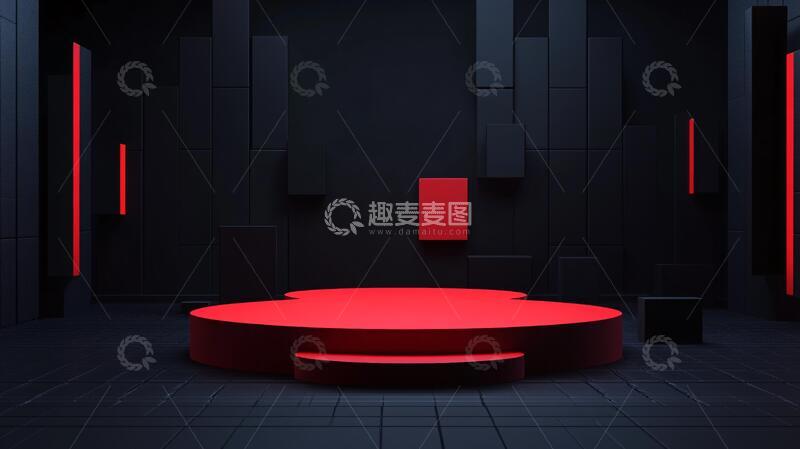 黑红展厅舞台红色立体