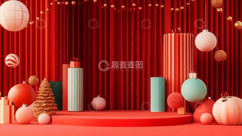 高清大图下载【趣麦麦图】红色立体场景13