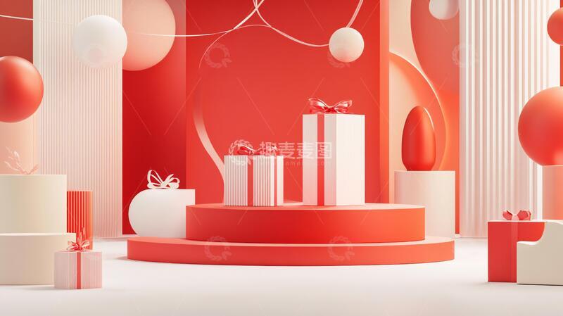 高清大图下载【趣麦麦图】创意展台场景立体红色