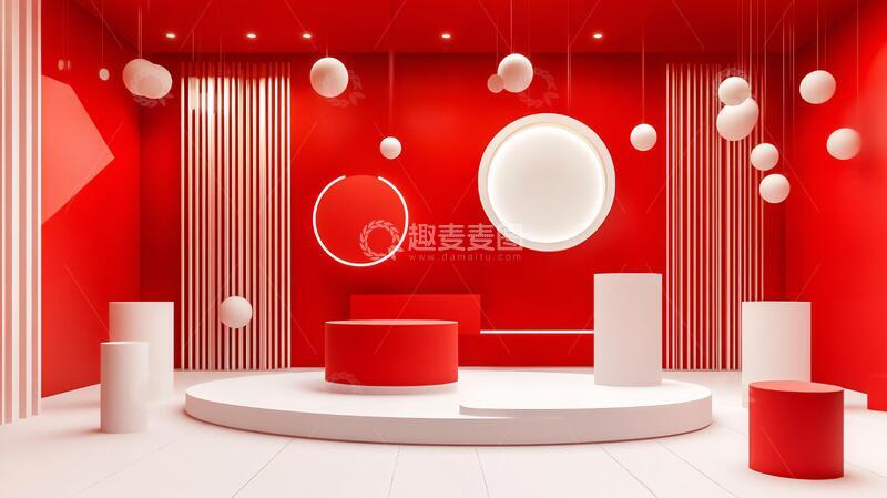 高清大图下载【趣麦麦图】简约秀场红色立体场景