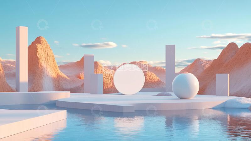 高清大图下载【趣麦麦图】几何山水场景舞台平台