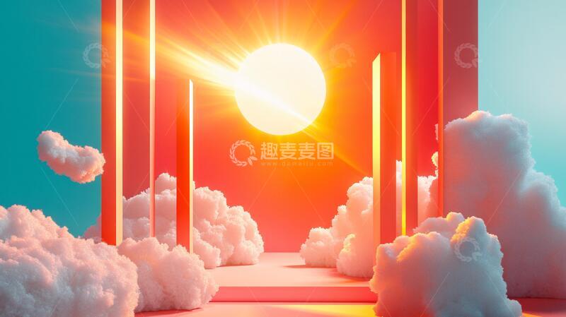 高清大图下载【趣麦麦图】云朵红日场景云朵红日