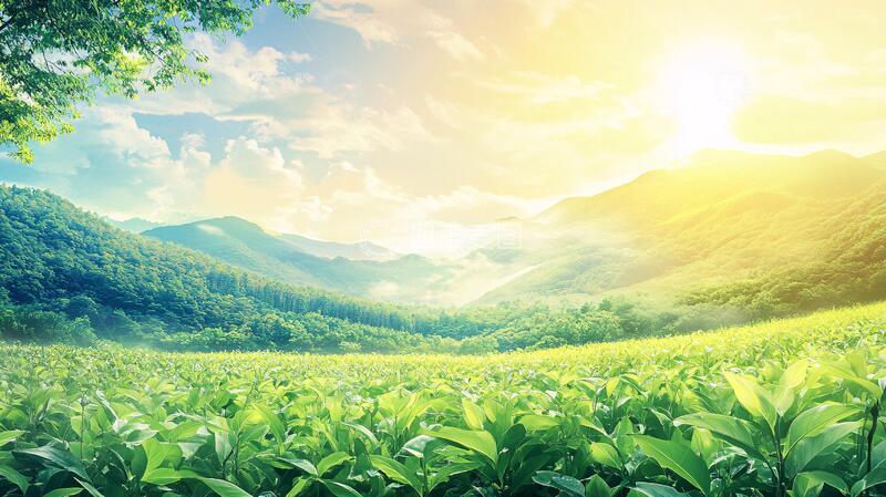 高清大图下载【趣麦麦图】茶园背景图茶园茶山插画