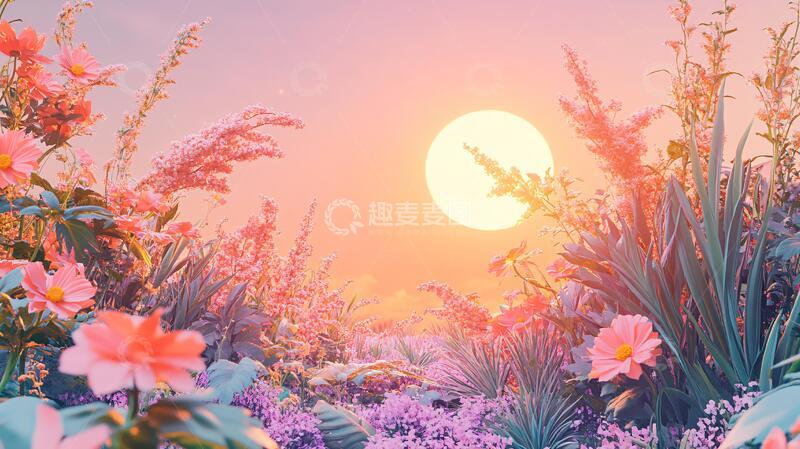 高清大图下载【趣麦麦图】唯美月夜花场景花丛梦幻