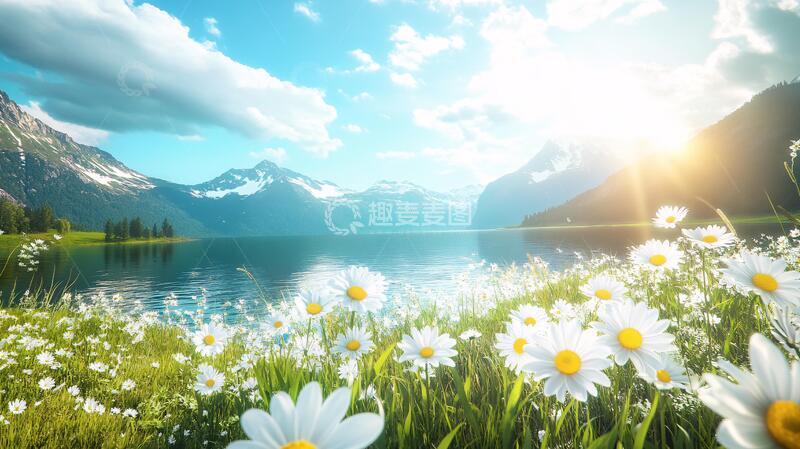 高清大图下载【趣麦麦图】唯美白花背景河岸小花1