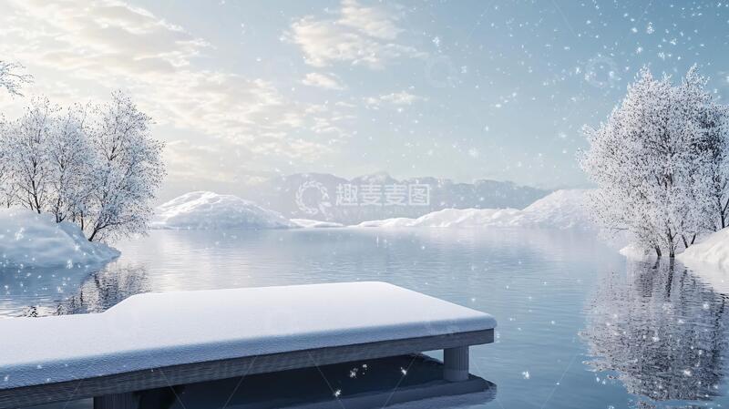 高清大图下载【趣麦麦图】冬日湖畔展台