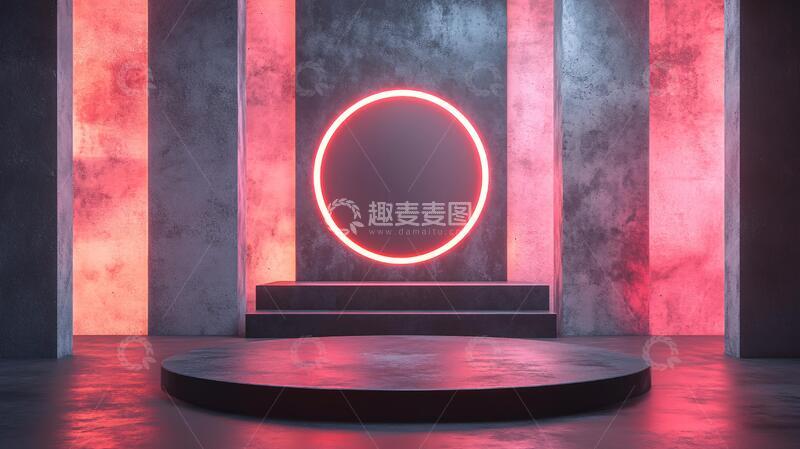 高清大图下载【趣麦麦图】霓虹灯展台舞台平台圆形2