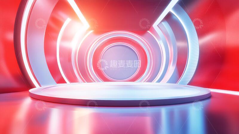 高清大图下载【趣麦麦图】霓虹灯展台舞台红色圆形