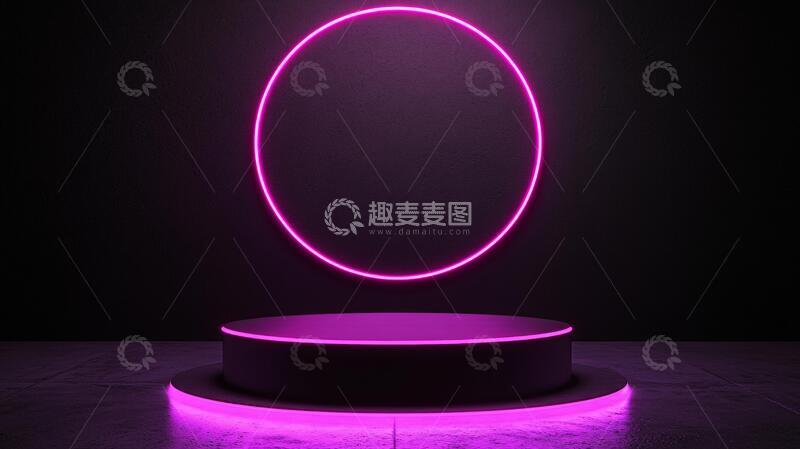 高清大图下载【趣麦麦图】霓虹灯展台粉色平台圆形2