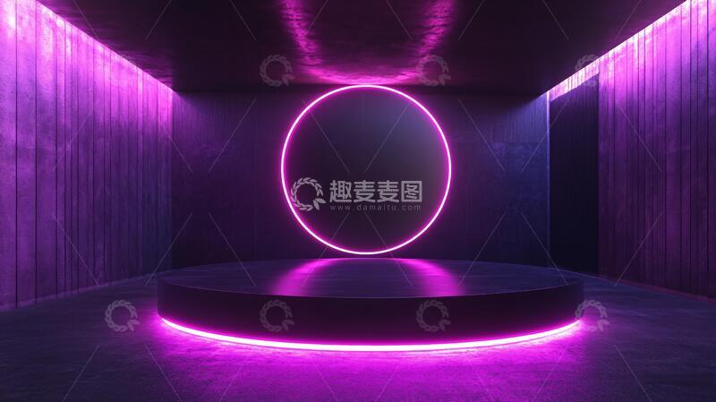 高清大图下载【趣麦麦图】霓虹灯展台粉色平台朋克