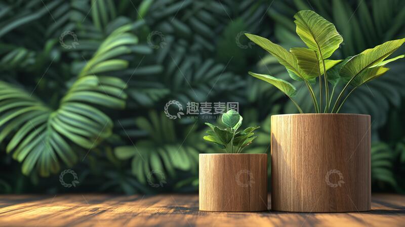 高清大图下载【趣麦麦图】塑木花盆花盆木纹植物