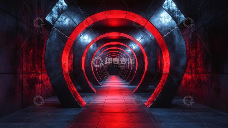 高清大图下载【趣麦麦图】红色隧道科幻红色走廊
