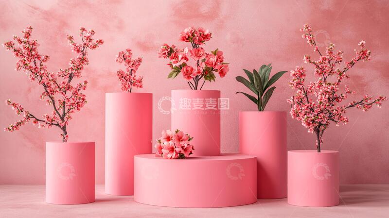 高清大图下载【趣麦麦图】粉色圆柱体展示台70