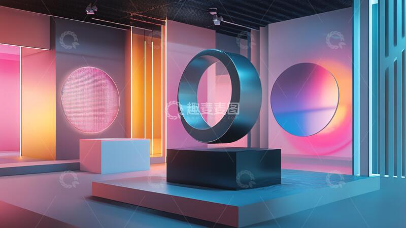 高清大图下载【趣麦麦图】霓虹灯展台背景场景粉色