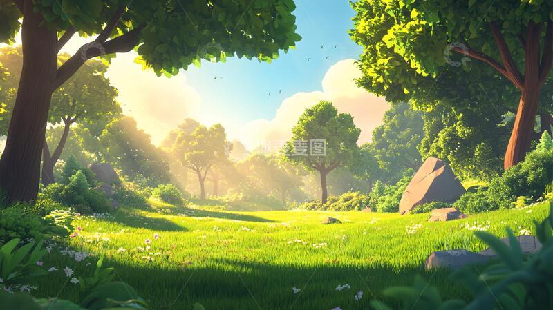 高清大图下载【趣麦麦图】深林大场景场景动画风格