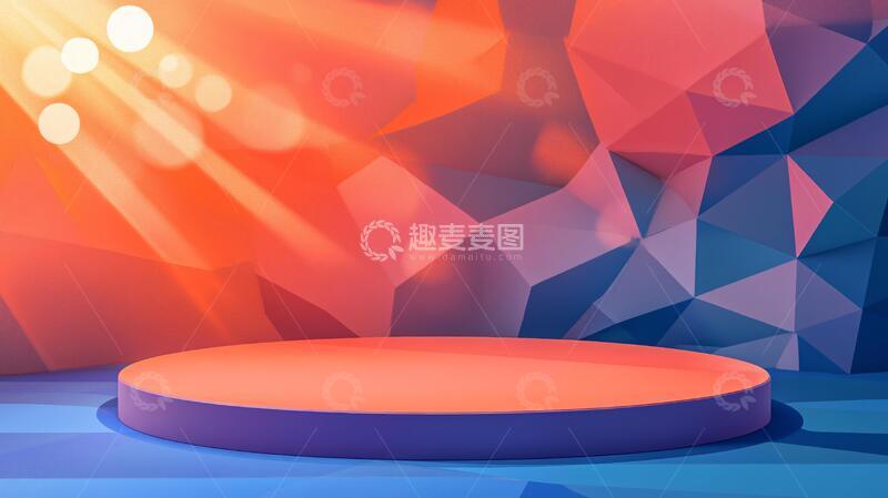 高清大图下载【趣麦麦图】湖蓝色橘粉色立体背景