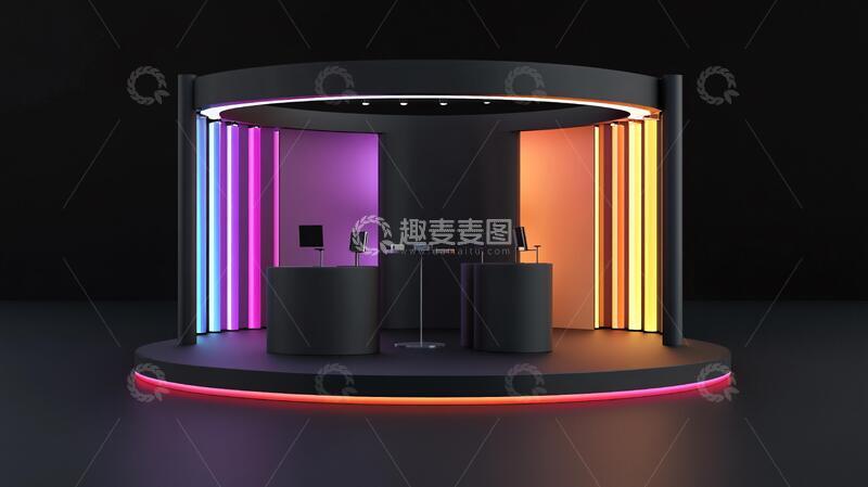 高清大图下载【趣麦麦图】霓虹灯展台黑色弧形高端