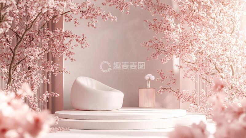 高清大图下载【趣麦麦图】桃花美陈场景粉色平台