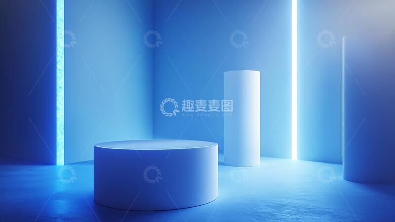 高清大图下载【趣麦麦图】霓虹灯展台产品静物蓝色