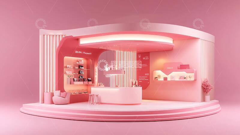 高清大图下载【趣麦麦图】美妆店设计粉色展位品牌