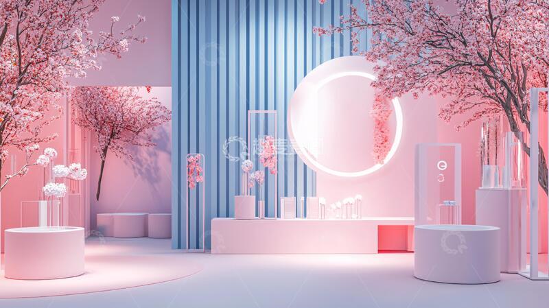 高清大图下载【趣麦麦图】创意展台粉色布置桃花