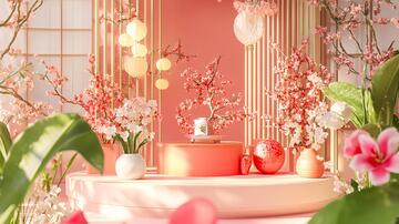 桃花美陈小景布置氛围
