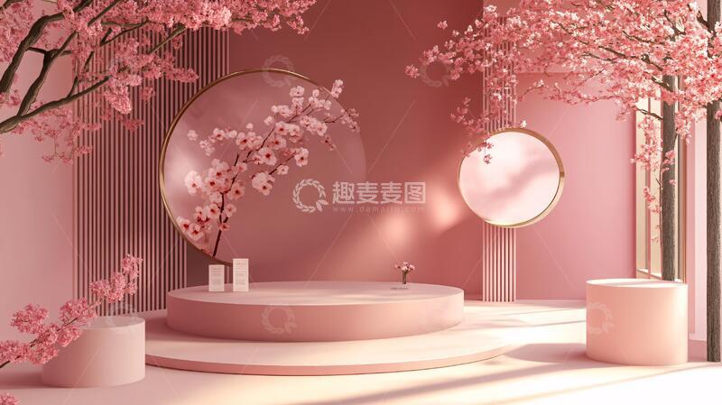 高清大图下载【趣麦麦图】桃花美陈装饰氛围舞台
