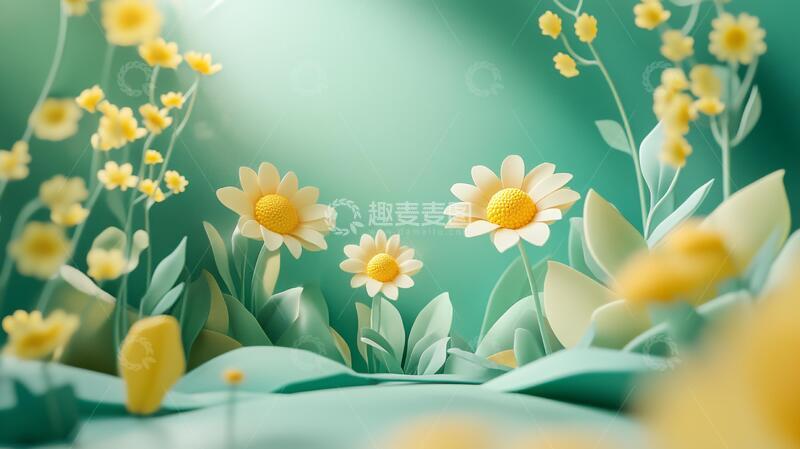 高清大图下载【趣麦麦图】纸艺风格插画春意盎然4