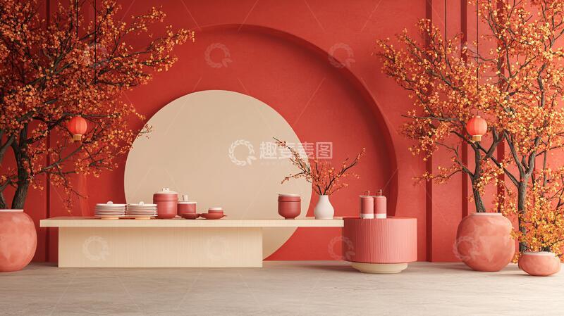 高清大图下载【趣麦麦图】红色新中式花艺25