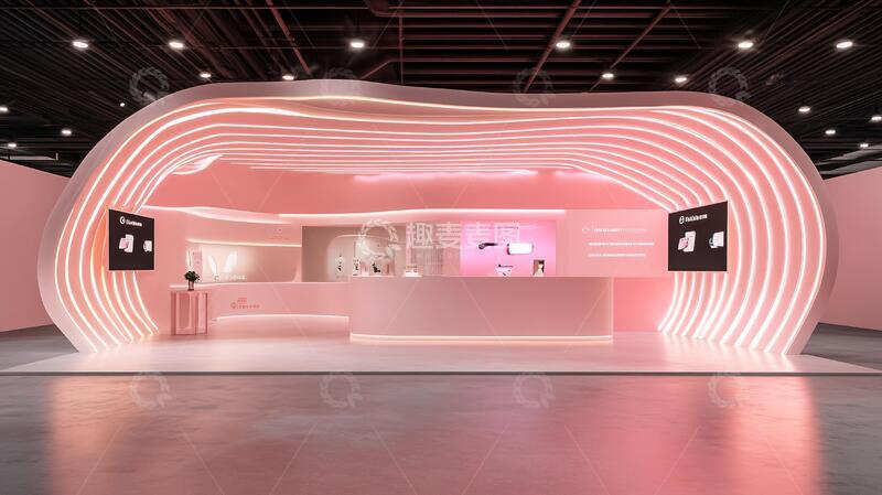 高清大图下载【趣麦麦图】创意展会粉色前台展位