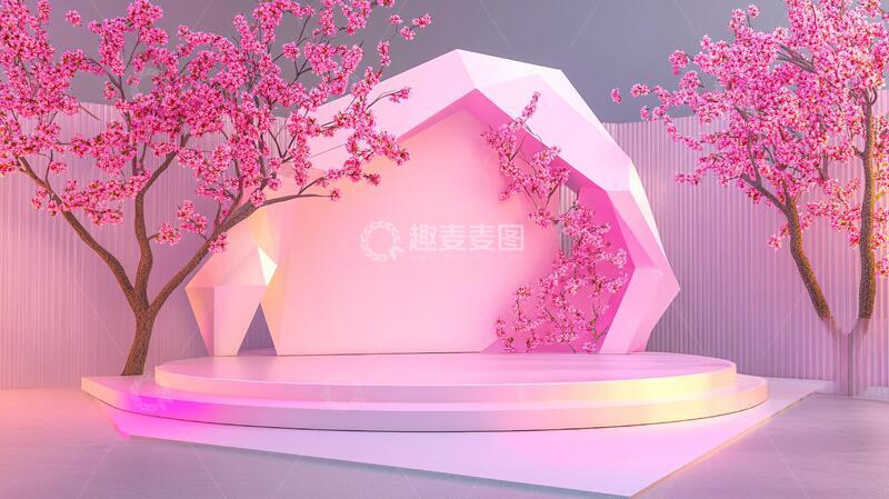 桃花美陈桃花舞台拍照