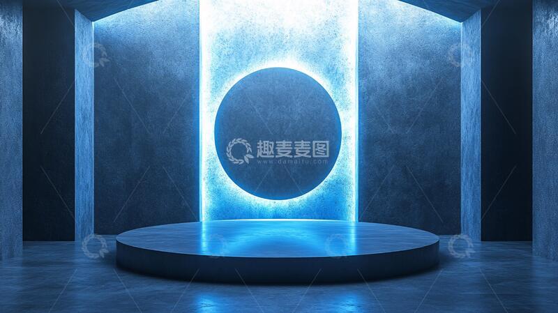 霓虹灯展台蓝色圆形光影