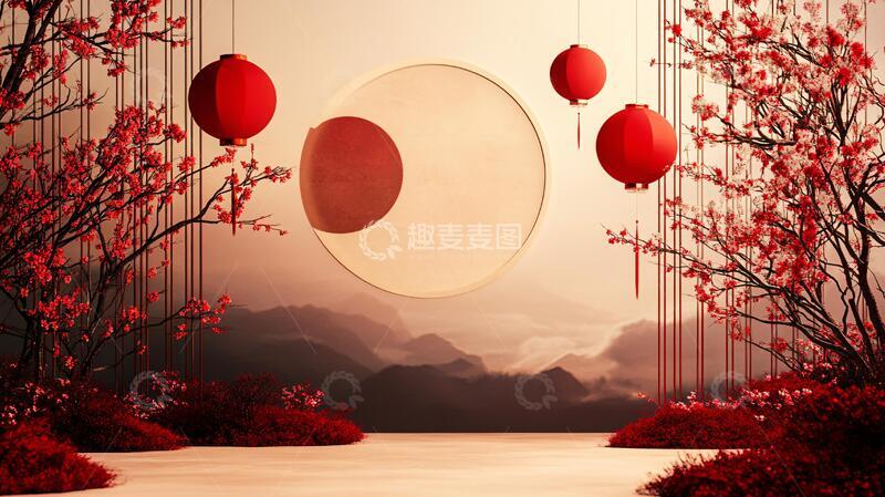 高清大图下载【趣麦麦图】团圆美陈背景舞台中式