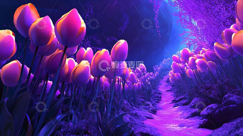 高清大图下载【趣麦麦图】梦境郁金香梦幻场景花卉