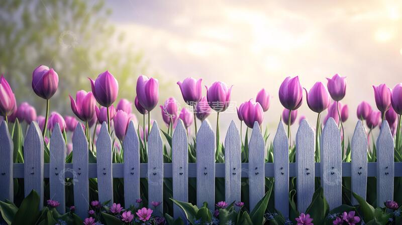 高清大图下载【趣麦麦图】木篱笆郁金香