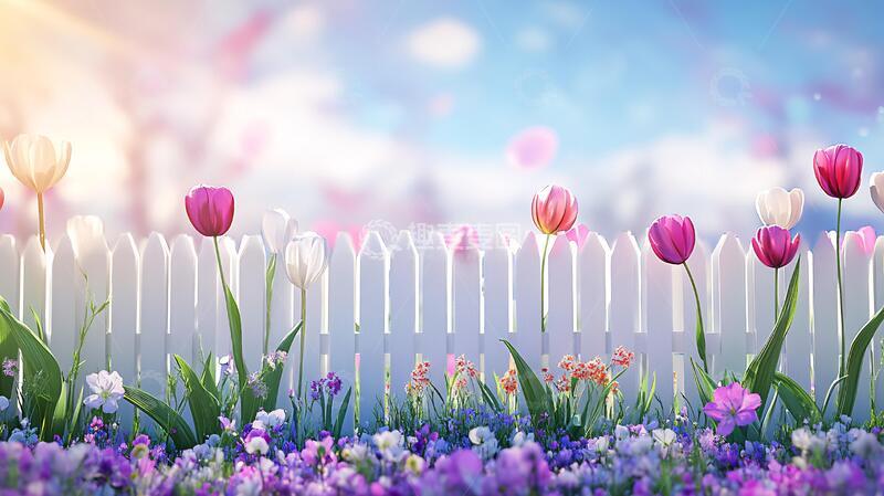 高清大图下载【趣麦麦图】篱笆郁金香花开1