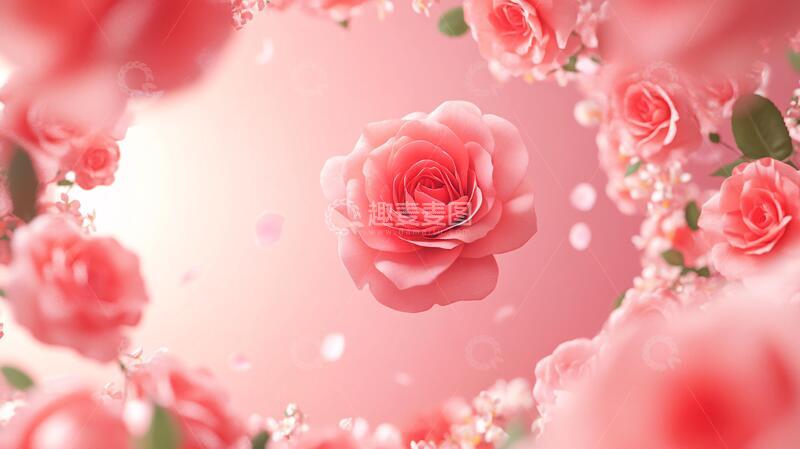 高清大图下载【趣麦麦图】立体玫瑰花藤背景15