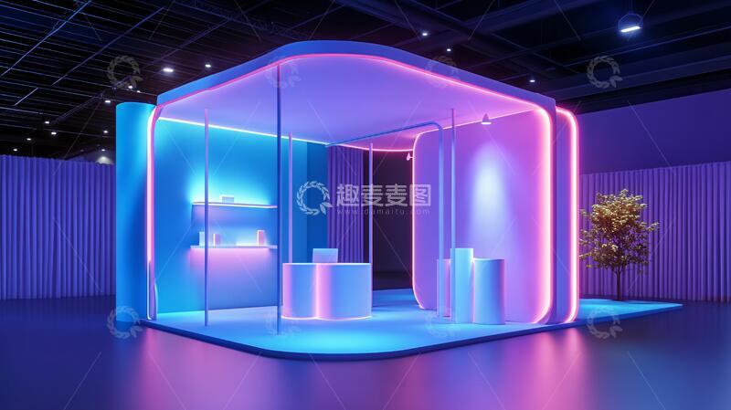 高清大图下载【趣麦麦图】霓虹灯展台场景造型粉色