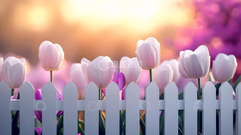 高清大图下载【趣麦麦图】篱笆郁金香花开2