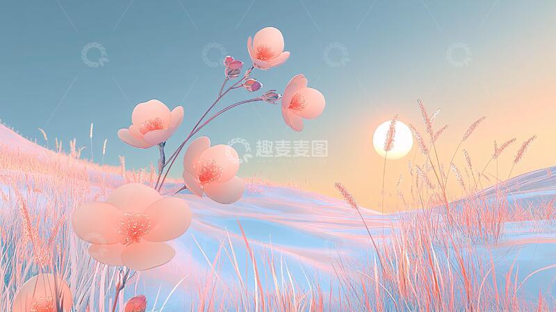 高清大图下载【趣麦麦图】看日出插画插画风景荒野